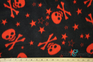 Buy starry-skulls-bones-red Starry Skulls & Bones Anti-Pill Polar Fleece Fabric Polyester 13 Oz 58-60"