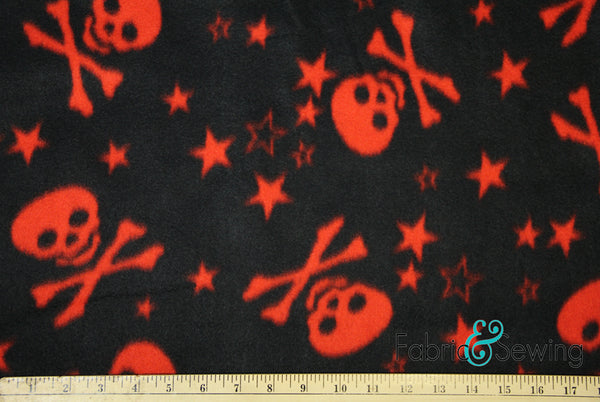Starry Skulls & Bones Anti-Pill Polar Fleece Fabric Polyester 13 Oz 58-60