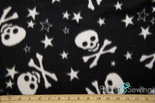 Buy starry-skulls-bones-white Starry Skulls & Bones Anti-Pill Polar Fleece Fabric Polyester 13 Oz 58-60"