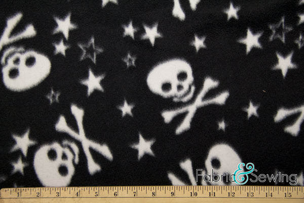 Starry Skulls & Bones Anti-Pill Polar Fleece Fabric Polyester 13 Oz 58-60