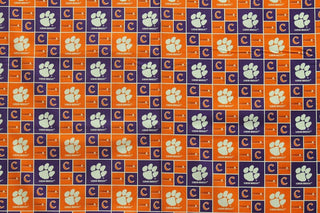 Buy clemson-tigers-football-checkered NCAA Football Cotton Broadcloth