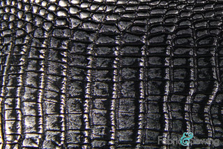 Buy black-silver Two Toned Shiny Vinyl Crocodile Skin Faux Fake Leather Vinyl