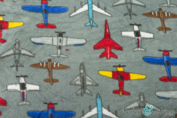 Planes and Propellers Gray Anti-Pill Polar Fleece - Plush Fabric Polyester 13 Oz 58-60