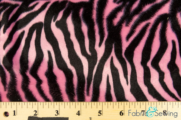 Pink and Black Small Zebra Animal Print Velboa Plush Faux Fake Fur