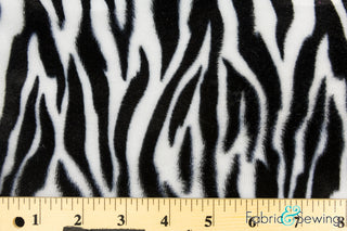 White and Black Small Zebra Animal Print Velboa Plush Faux Fake Fur