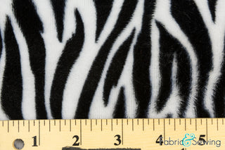 White and Black Small Zebra Animal Print Velboa Plush Faux Fake Fur