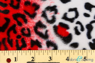 Red and White Leopard Animal Print Velboa Plush Faux Fake Fur