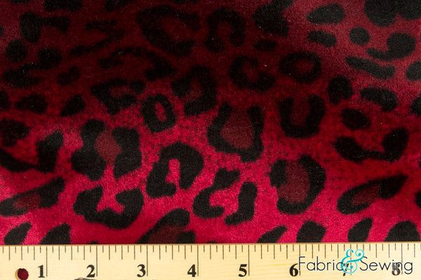 Dark Red Leopard Animal Print Velboa Plush Faux Fake Fur