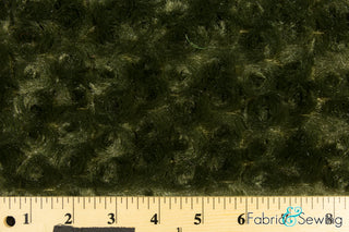 Dark Green Minky Swirl Rose Blossom Ball Rosebud Plush Fur Fabric Polyester 16 oz 58-60