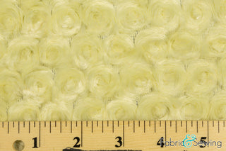 Light Yellow Minky Swirl Rose Blossom Ball Rosebud Plush Fur Fabric Polyester 16 oz 58-60