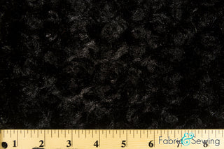 Black Minky Swirl Rose Blossom Ball Rosebud Plush Fur Fabric Polyester 16 oz 58-60