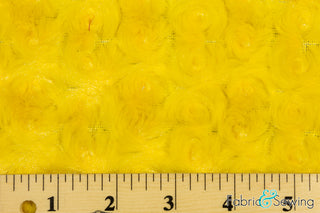 Bright Yellow Minky Swirl Rose Blossom Ball Rosebud Plush Fur Fabric Polyester 16 oz 58-60