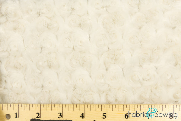 Dark Ivory Cream Beige Minky Swirl Rose Blossom Ball Rosebud Plush Fur Fabric Polyester 16 oz 58-60