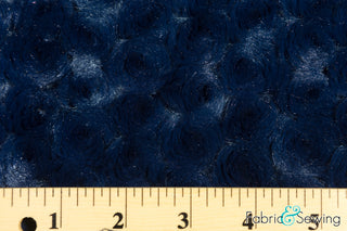 Navy Minky Swirl Rose Blossom Ball Rosebud Plush Fur Fabric Polyester 16 oz 58-60