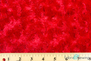 Red Minky Swirl Rose Blossom Ball Rosebud Plush Fur Fabric Polyester 16 oz 58-60