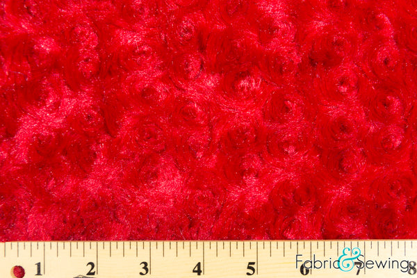 Red Minky Swirl Rose Blossom Ball Rosebud Plush Fur Fabric Polyester 16 oz 58-60