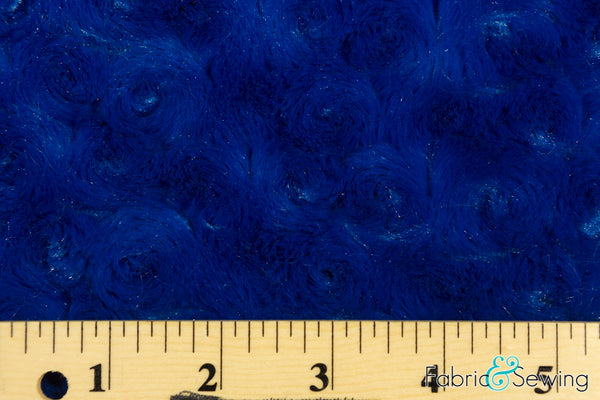 Royal Blue Minky Swirl Rose Blossom Ball Rosebud Plush Fur Fabric Polyester 16 oz 58-60