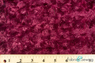 Burgundy Red Minky Swirl Rose Blossom Ball Rosebud Plush Fur Fabric Polyester 16 oz 58-60