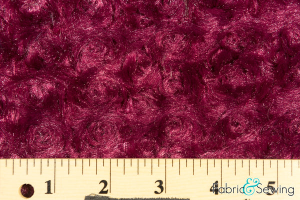 Burgundy Red Minky Swirl Rose Blossom Ball Rosebud Plush Fur Fabric Polyester 16 oz 58-60