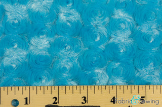 Turquoise Blue Minky Swirl Rose Blossom Ball Rosebud Plush Fur Fabric Polyester 16 oz 58-60