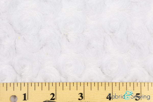 White Minky Swirl Rose Blossom Ball Rosebud Plush Fur Fabric Polyester 16 oz 58-60