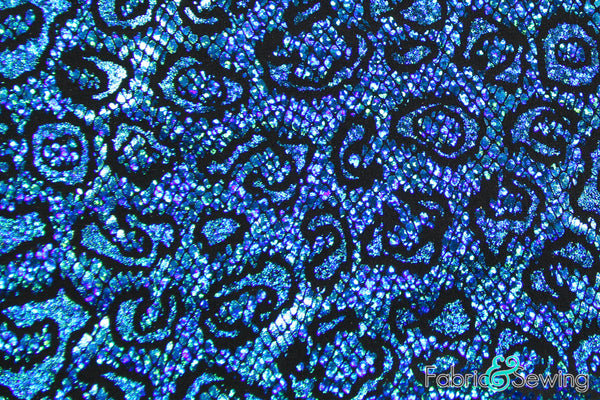 Jungle Snake Print Hologram Tricot Fabric 4 Way Stretch Nylon Spandex 58-60