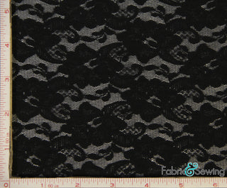 Buy black-std Flower Lace Fabric 2 Way Stretch Nylon 53-54"
