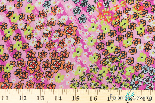 Pink Small Daisy Flower Print Sheer High Multi Chiffon Fabric Polyester 2 Oz 58-60