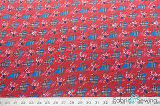 Red Geometric Plaid Small Flower Print Sheer High Multi Chiffon Fabric Polyester 2 Oz 58-60