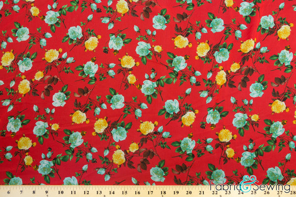 Multicolor Rose Flower Print Sheer High Multi Chiffon Fabric Polyester 2 Oz 58-60