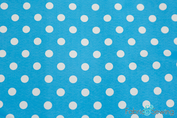Light Blue and White Polka Dot Sheeting Fabric Polyester Cotton 58-60