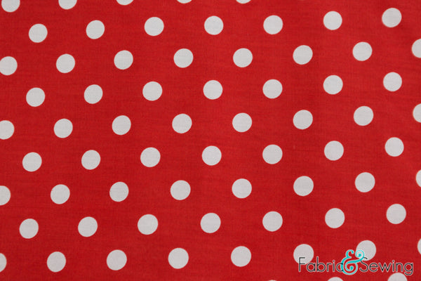 Red and White Polka Dot Sheeting Fabric Polyester Cotton 58-60