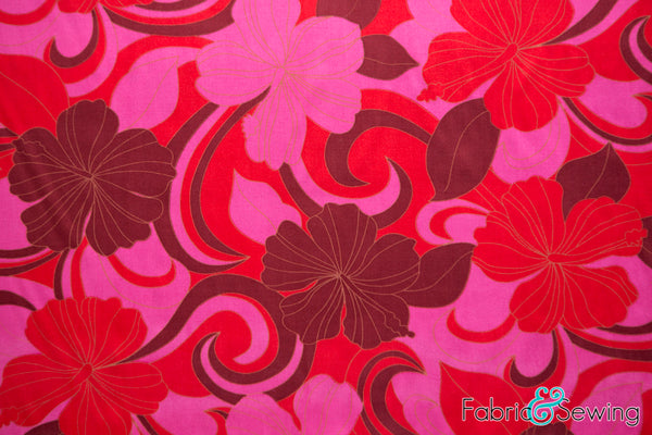 Fuchsia Pink Hawaiian Island Flowers Print Woven Poplin Fabric Rayon 45