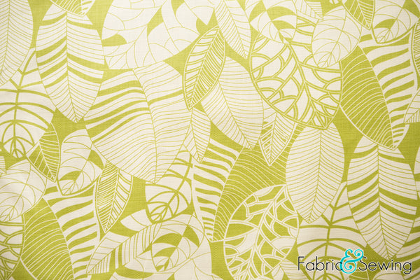 Lime Green Leaf Print Knit Pique Fabric Cotton 60