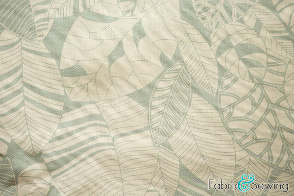 Sage Green Leaf Print Knit Pique Fabric Cotton 60