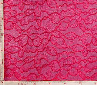 Buy fuchsia Flower With Leaf Embroidery Lace Fabric 4 Way Stretch Nylon 70-72"