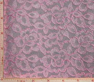 Buy light-pink Flower With Leaf Embroidery Lace Fabric 4 Way Stretch Nylon 70-72"