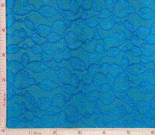 Buy turquoise Flower With Leaf Embroidery Lace Fabric 4 Way Stretch Nylon 70-72"