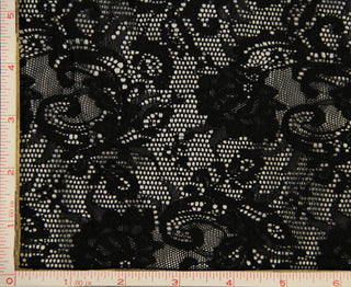 Buy black-std Flower Scallop and Embroidery Stretch Lace