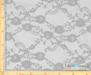 Buy white-std Flower Stretch Lace Fabric 4 Way Stretch Nylon Spandex 58-60"
