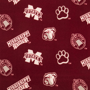 Mississippi State Bulldogs NCAA Football Red Sheeting Fabric Cotton 4 Oz 44-45