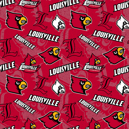 Louisville Cardinals Basketball Red Sheeting Fabric Cotton 4 Oz 44-45