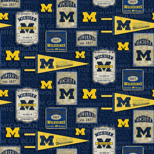 Michigan Wolverines Football Flags Sheeting Fabric Cotton 4 Oz 44-45